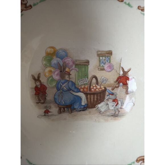 Royal Doulton BUNNYKINS Fine Bone China Child Dish Bowl Family balloons vintage - Picture 2 of 8